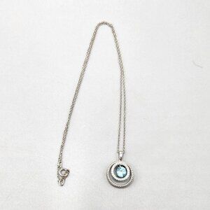 JWBR Sterling Silver 925 Pendant Necklace Floating Halo Blue Stone Accent 18"